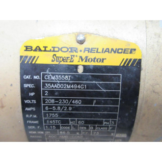 Baldor Reliance CEM3558T Super-E Motor 35AA002M494G1 - Used