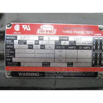 Dayton 3N733 Tri-Volt 3 Phase Motor - Used