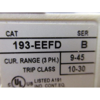 Allen Bradley 193-EEFD Overload Relay Series B - New No Box