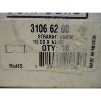 Legris Parker 3106 62 00 Straight Union 1PEV8 (Pack of 10)