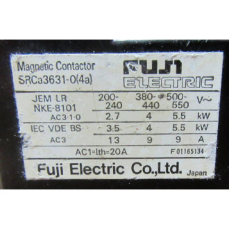 Fuji Electric SRCa3631-0(4A) Contactor SRCa363104A W Cracked Housing - Used