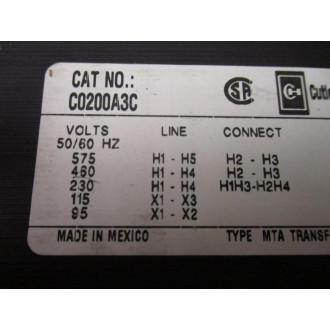 Cutler Hammer C0200A3C Control Transformer