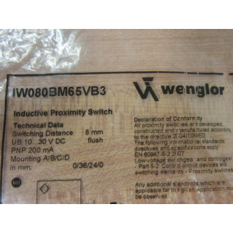 Wenglor IW080BM65VB3 Inductive Proximity Switch
