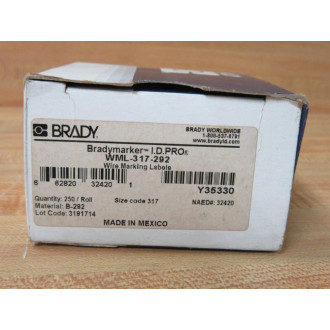 Brady WML-317-292 Wire Marking Label 32420 Y35330 250Roll