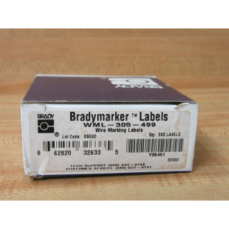 Brady WML-305-499 Wire Marking Label 32633 Y35451 (Pack of 500)