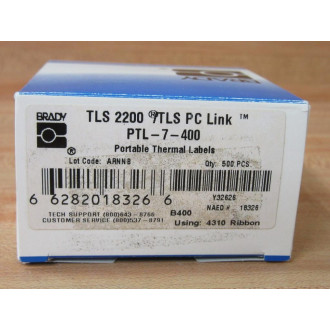 Brady PTL-7-400 Portable Thermal Label 18326 Y32626 (Pack of 500)