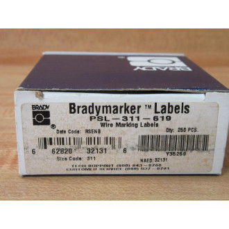 Brady PSL-311-619 Wire Marking Label 32131 Y35259 (Pack of 250)