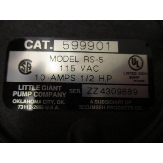 Little Giant Pump 599901 RS-5 Remote Switch