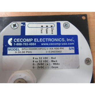 Cecomp Electronics DPG1000DR30PSIG-V-HA-400-PM Digital Pressure Gauge - Used
