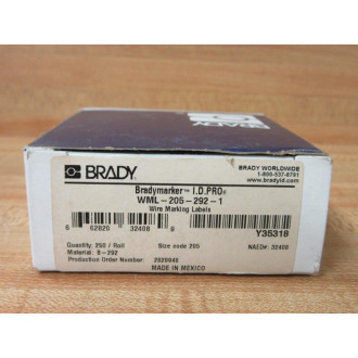 Brady WML-205-292-1 Wire Marking Label 32408 Y35318