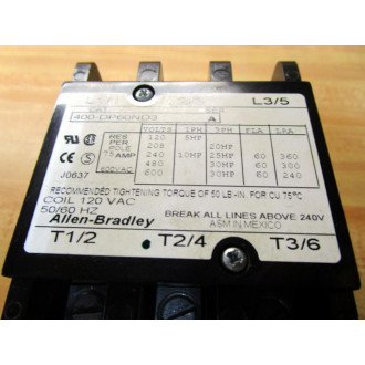 Allen Bradley 400-DP60ND3 Definite Purpose Contactor 400DP60ND3 Series A - Parts Only