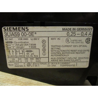 Siemens 3UA59 00-0E Solid State Overload Relay 3UA59000E - New No Box