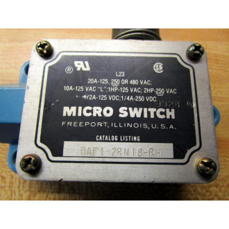 Honeywell  Micro Switch BAF1-2RN18-RH Limit Switch BAF12RN18RH - Used