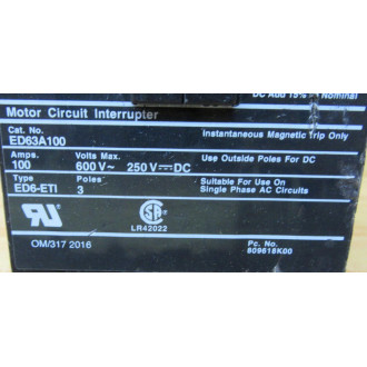 Siemens ED63A100 Circuit Breaker ED63A100L W Marred Housing - New No Box