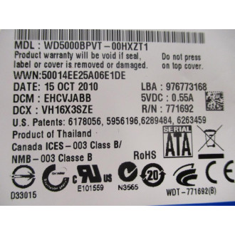 Western Digital WD5000BPVT 500GB 205" Hard Drive  WD5000BPVT-00HXZT1 - Used Western Digital WD5000BPVT 500GB 205" Hard Drive  WD5000BPVT-00HXZT1 - Used