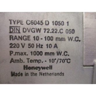 Honeywell C6045D 1050 1 AirGas Pressure Switch C6045D10501