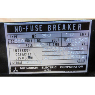 Mitsubishi NF30-3P-10A No-Fuse Breaker NF303P10A - Used