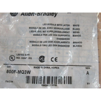Allen Bradley 800F-MQ3W LED Module WLatch 800FMQ3W Allen Bradley 800F-MQ3W LED Module WLatch 800FMQ3W