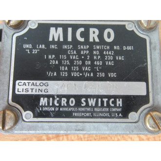 Micro Switch AF1-2RN RH Limit Switch WPlunger AF12RNRH - Used