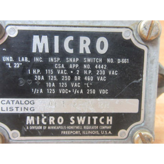 Micro Switch AF1-2RN RH Limit Switch WPlunger AF12RNRH - Used