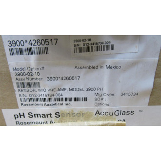 Rosemount 3900-02-10 pH Sensor 39000210 WO Pre-Amp