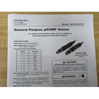 Rosemount 3900-02-10 pH Sensor 39000210 WO Pre-Amp