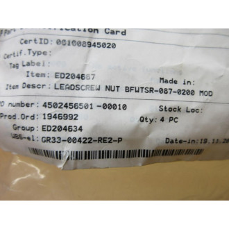 ERIKS BFWTSR-087-0200 Leas Screw Nut BFWTSR0870200 (Pack of 4) - New No Box
