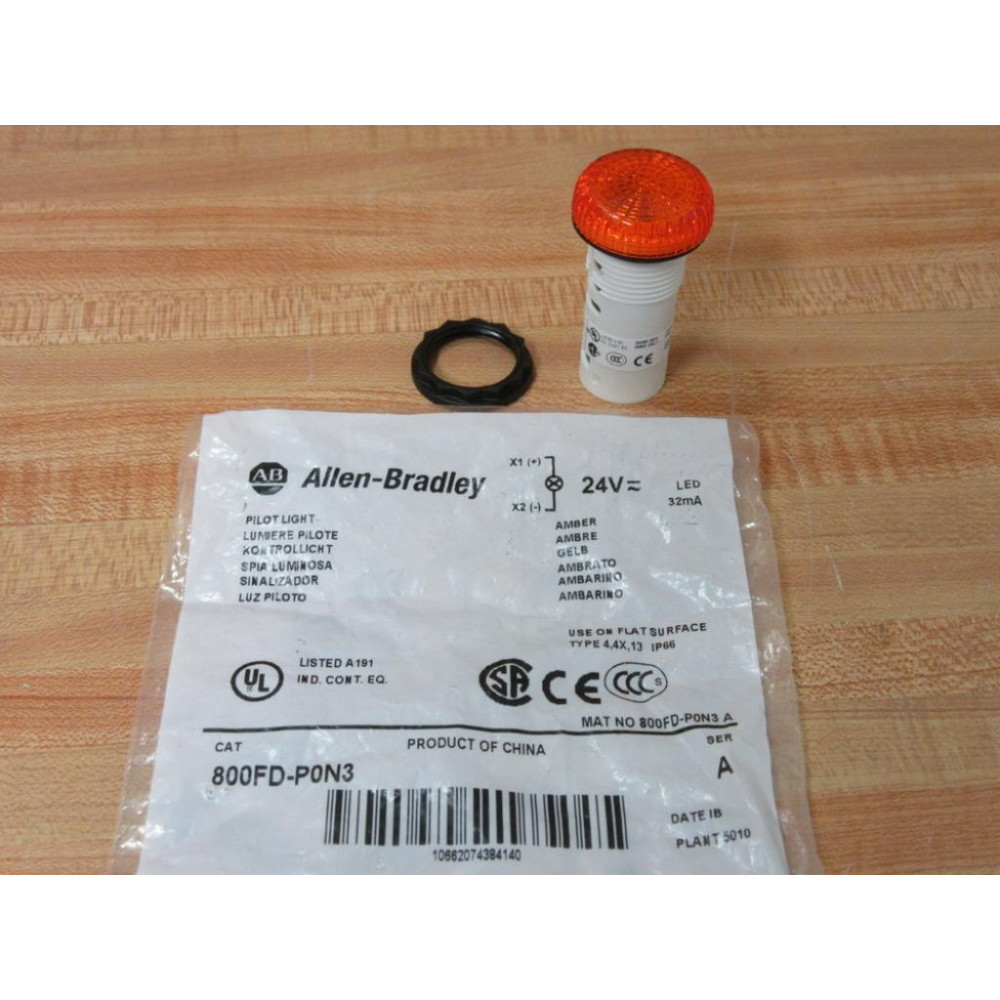 Allen Bradley 800FD-P0N3 Pilot Light 800FD-PON3 Amber Orange Allen Bradley 800FD-P0N3 Pilot Light 800FD-PON3 Amber Orange