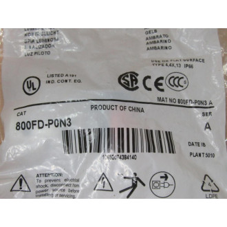 Allen Bradley 800FD-P0N3 Pilot Light 800FD-PON3 Amber Orange