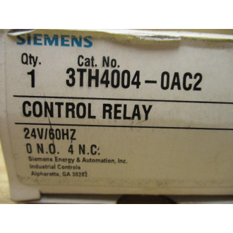 Siemens 3TH4004-0AC2 Control Relay 3TH40040AC2