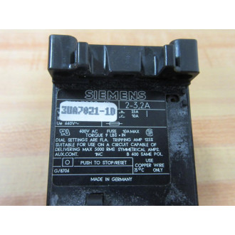 Siemens 3UA7021-1D Overload Relay 3UA70211D
