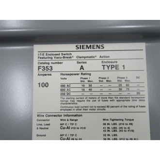 Siemens F353 Enclosed Safety Switch