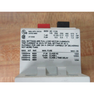 General Electric SFK0I Motor Protection Circuit Breaker SFKOI - Used