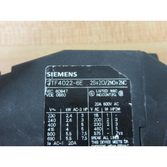Siemens 3TF4022-6E Contactor 3TF40226E - Used