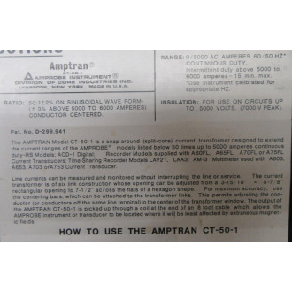 Amptran CT-50-1 Current Probe CT501 WO Center Bar - Used