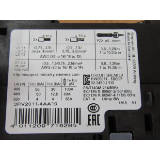Siemens 3RV2011-4AA10 10-16A Circuit Breaker 3RV20114AA10