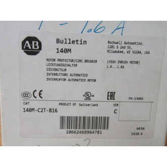Allen Bradley 140M-C2T-B16 Motor ProtectorCircuit Breaker 140MC2TB16 Ser. C