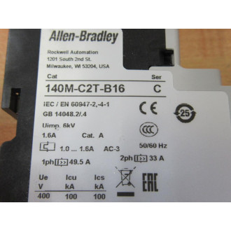 Allen Bradley 140M-C2T-B16 Motor ProtectorCircuit Breaker 140MC2TB16 Ser. C