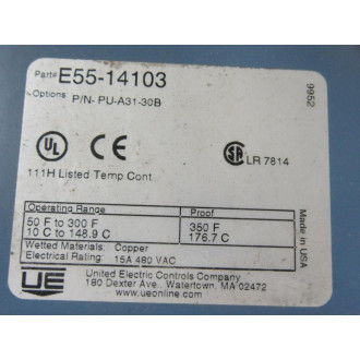 United Electric Controls E55-14103 Temperature Switch PU-A31-30B - New No Box