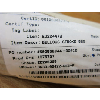 Interplastics 585 Bellows Stroke - New No Box