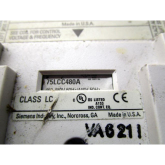 Siemens 75LCC480A Lighting Contactor & Coil - Used