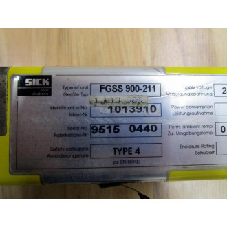 Sick Optic FGSS 900-211 Light Curtain Transmitter FGSS900211 10139108W - Used