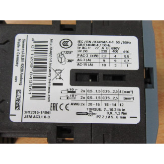 Siemens 3RT2016-1FB41 Contactor 3RT20161FB41
