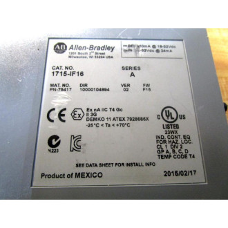 Allen Bradley 1715-IF16 Analog Input Module 1715IF16 Ser.AVer.2 - Used Allen Bradley 1715-IF16 Analog Input Module 1715IF16 Ser.AVer.2 - Used