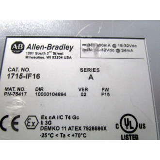 Allen Bradley 1715-IF16 Analog Input Module 1715IF16 Ser.AVer.2 - Used Allen Bradley 1715-IF16 Analog Input Module 1715IF16 Ser.AVer.2 - Used