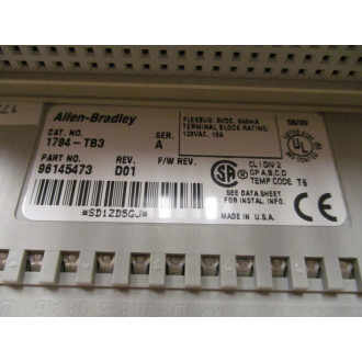 Allen Bradley 1794-TB3 Terminal Base 1794TB3 Ser. A Rev D01 - New No Box