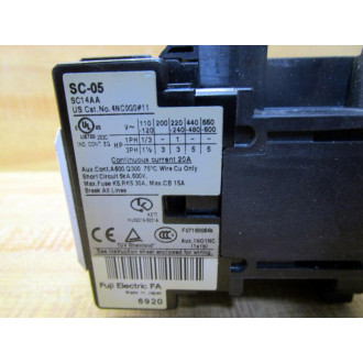 Fuji Electric SC-05 Contactor 4NC0G0 SC14AA, 100-120V Coil - Used