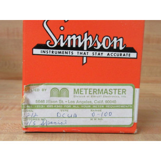 Simpson 1212 Panel Meter wo Hardware