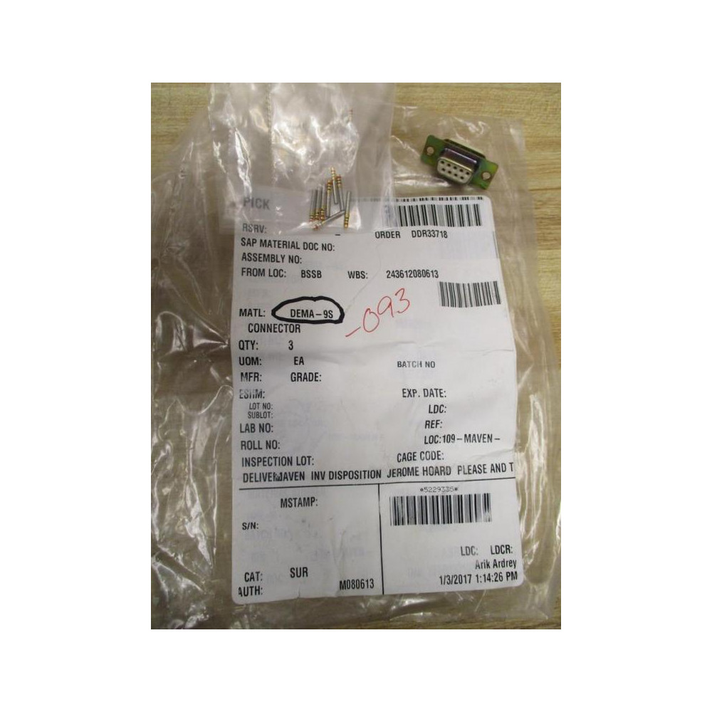 ITT Cannon Electric DEMA-9S D-Sub Connector DEMA9S (Pack of 3)