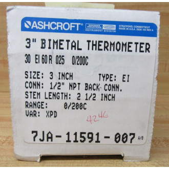 Ashcroft 30EI60R025-XPD Bimetal Thermometer 30EI60R025XPD